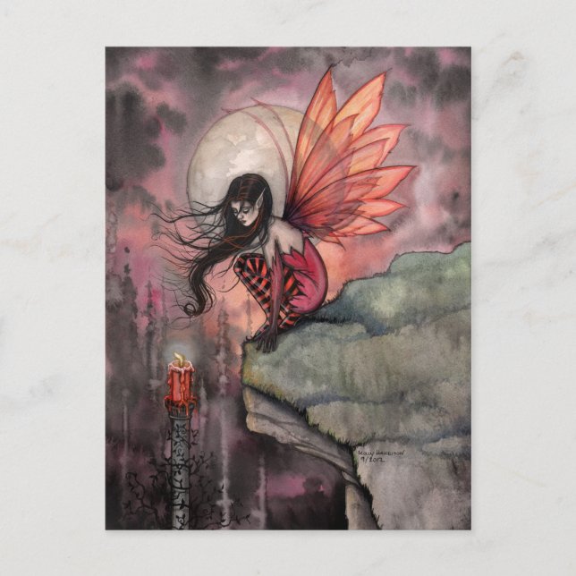Postal Halloween Gótico Otoño Hada y Vela (Anverso)