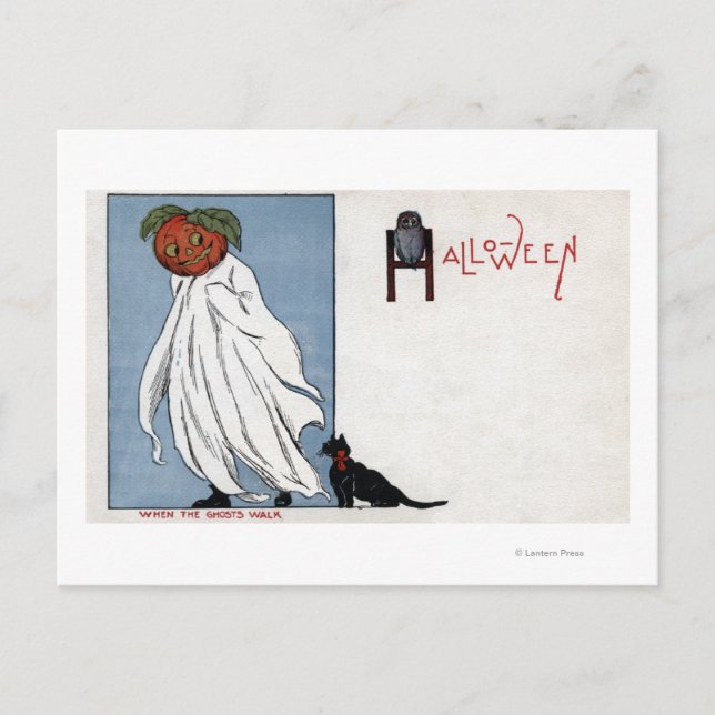Postal Halloween GreetingPumpkin debajo de la hoja (Anverso)