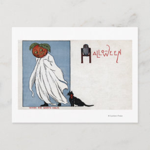 Postal Halloween GreetingPumpkin debajo de la hoja