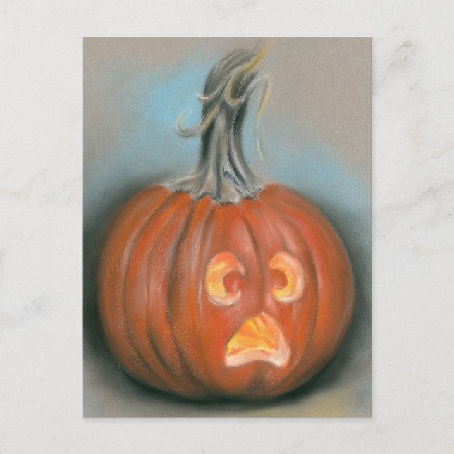 Postal Halloween gritando Jack O Lantern Pumpkin Pastel (Anverso)
