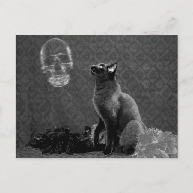 Postal Halloween Happy y el fantasma (Anverso)