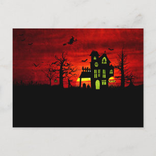 Postal Halloween Hauned House Spooky Scary Witch