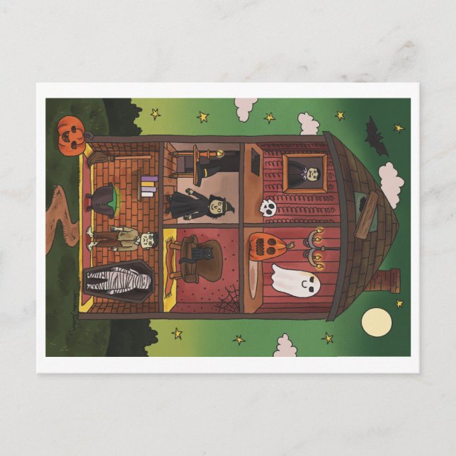 Postal Halloween Haunted House Interior Illustration (Anverso)