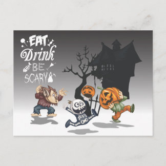 Postal Halloween Haunted House Werewolf Skeleton Pumpkin