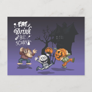 Postal Halloween Haunted House Werewolf Skeleton Pumpkin