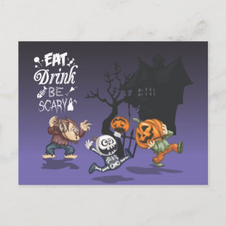 Postal Halloween Haunted House Werewolf Skeleton Pumpkin