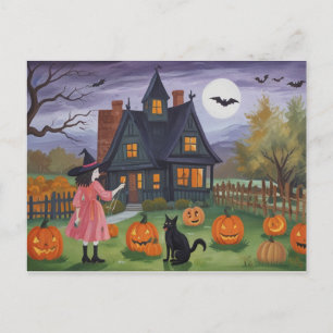 Postal Halloween Haunted House Witch