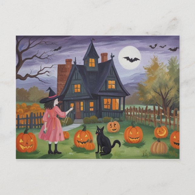 Postal Halloween Haunted House Witch (Anverso)