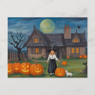 Postal Halloween Haunted House Witch