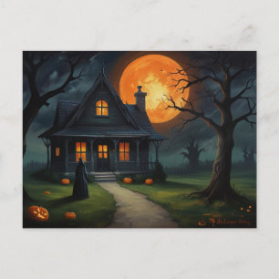 Postal Halloween Haunted House Witch