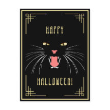 Halloween Hissing Cat Black Elegant Postcard