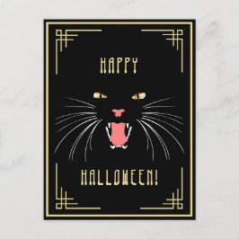 Postal Halloween Hissing Cat Black Elegant Postcard