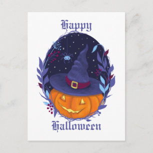 Postal Halloween Jack o lantern Floral Wreath