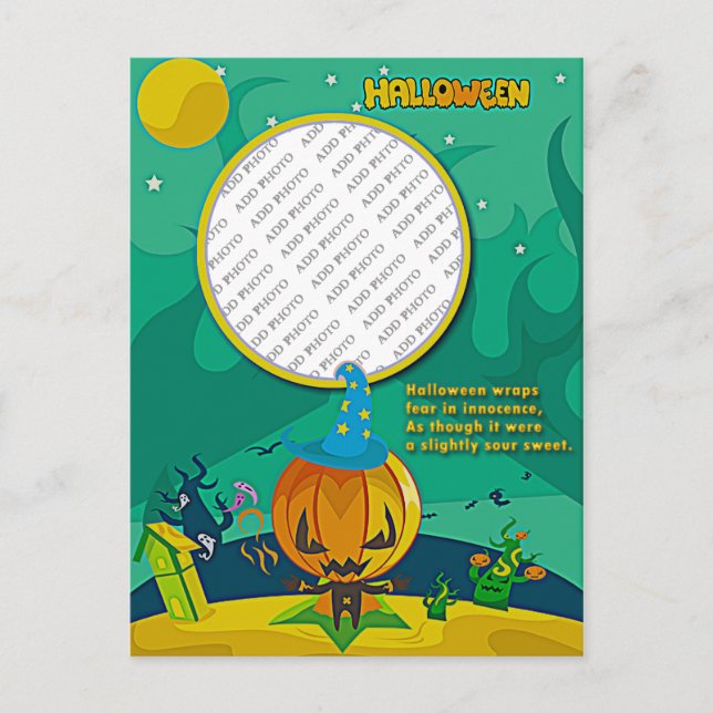 Postal Halloween Jack o' Lantern Wizard Add Photo Frame (Anverso)