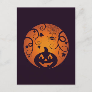Postal Halloween Jack o linterna cara de calabaza y araña