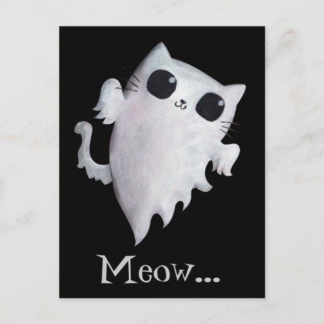 Postal Halloween lindo gato fantasma (Anverso)