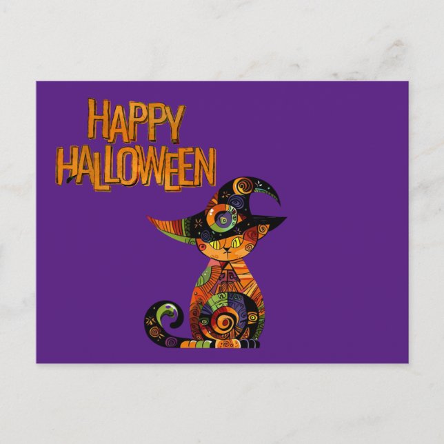 Postal Halloween/místico/gato/otoño  (Anverso)