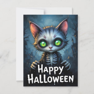 Postal Halloween Mystic Green Eyed Cat Encantando a Felin