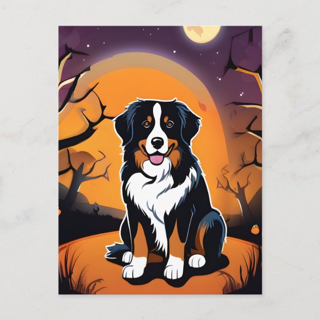 Postal Halloween Naranja morado de perro de montaña de Be (Anverso)