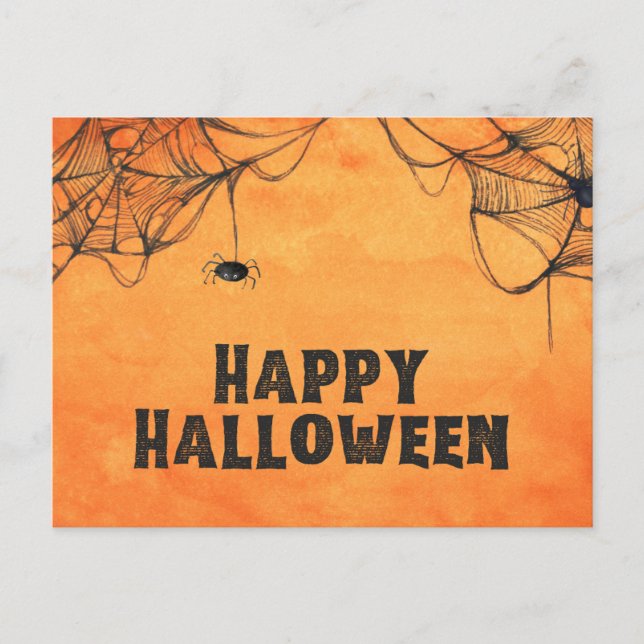Postal Halloween naranja y negro feliz (Anverso)