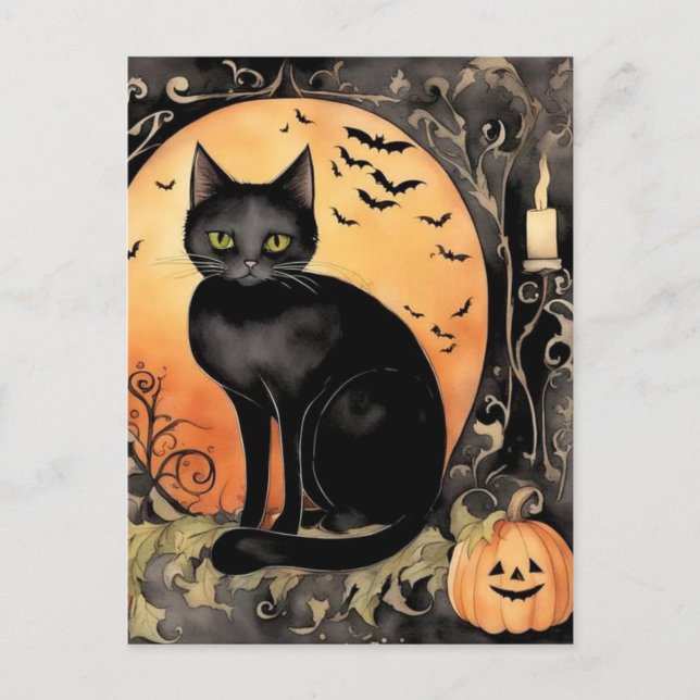 Postal Halloween negro acuarela (Anverso)