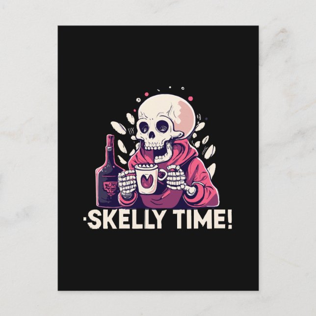 Postal halloween pero es hora de skelly (Anverso)