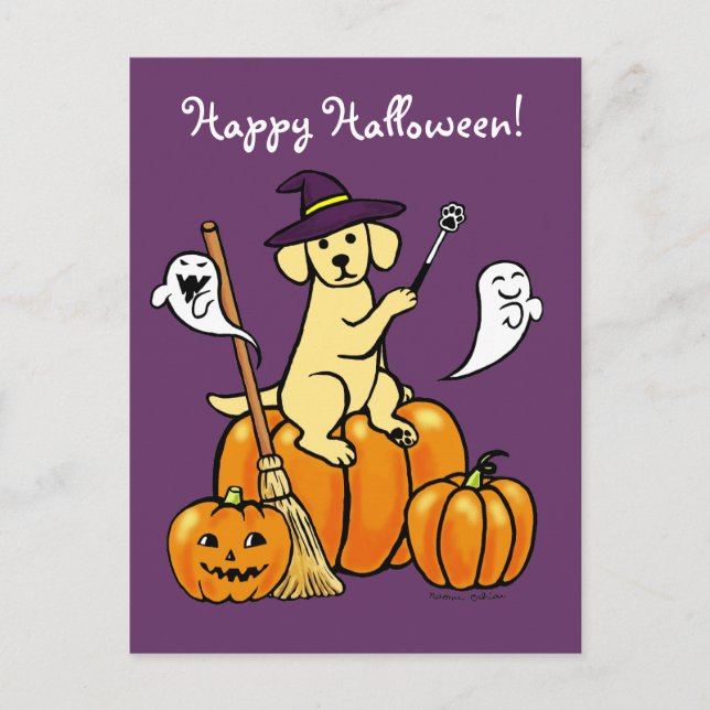 Postal Halloween Personalizado de Labrador Amarillo 2