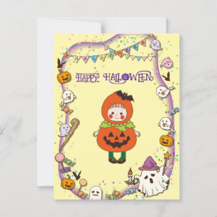 Postal Halloween Personalizado Whimsical Cumpkin Chica