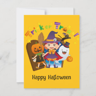 Postal Halloween Personalizado Whimsical Cute Witch Chica