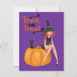 Postal Halloween Personalizado Whimsical Cute Witch Purpl
