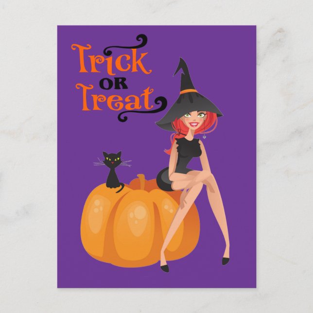 Postal Halloween Personalizado Whimsical Cute Witch Purpl (Anverso)