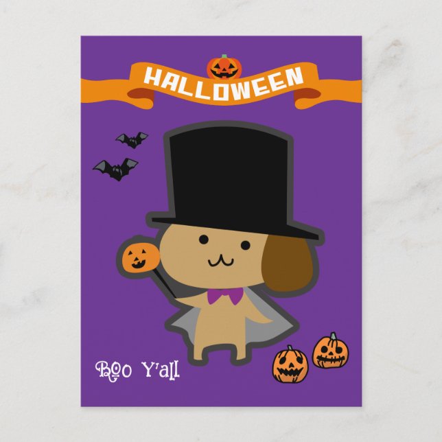 Postal Halloween Personalizado Whimsical Cute Wizard Perr (Anverso)