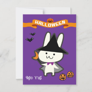 Postal Halloween Personalizado Whimsical Cute Wizard Rabb