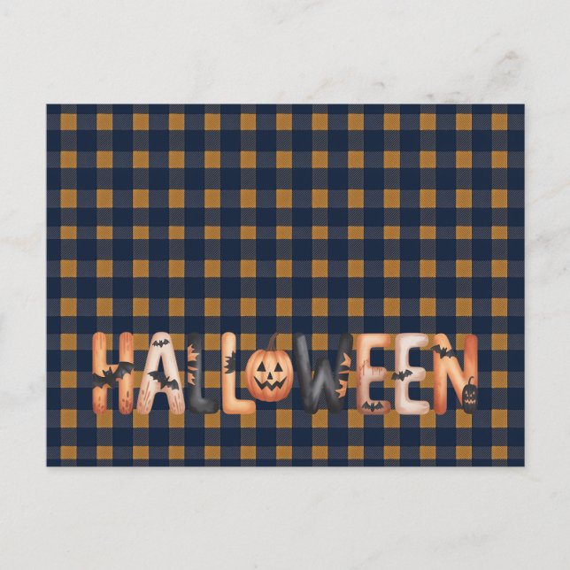Postal Halloween Plaid Pumpkin Greeting (Anverso)
