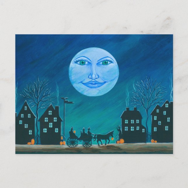 Postal Halloween.postal,brujas,negro,gato.caballo (Anverso)