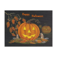Halloween, postal, chipmunk, Jack-o-Lantern