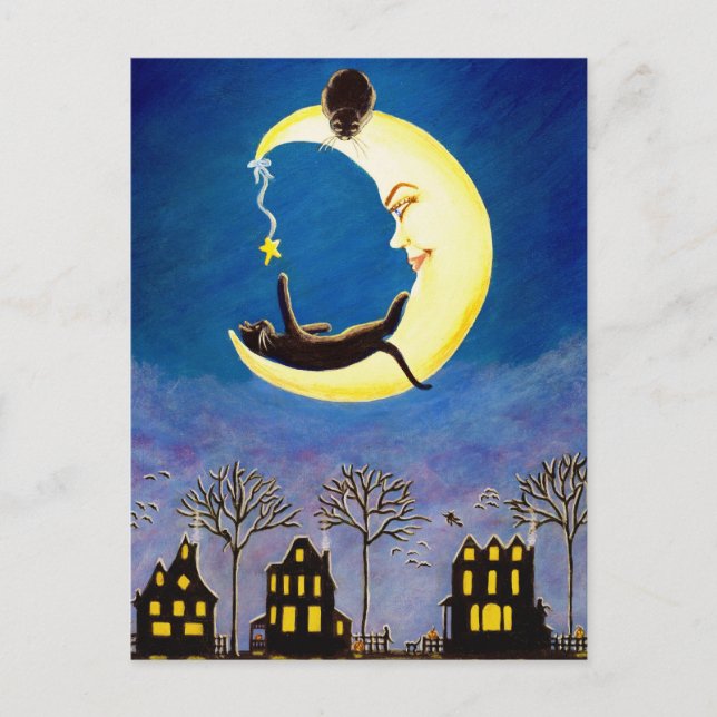 Postal Halloween, postal, negro, gato, Salem, estrella, a (Anverso)