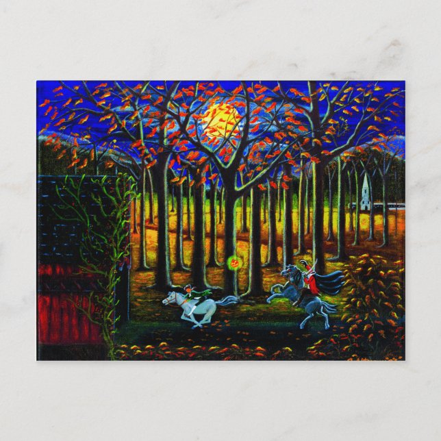 Postal Halloween, postal, sin cabeza, jinete, somnoliento (Anverso)