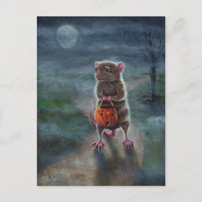 Postal Halloween Postcard Rat Pumpkin noche neblina de la (Anverso)