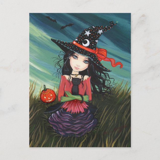 Postal Halloween Postcard Witch Black Cat (Anverso)