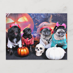 Postal Halloween - Pug - Bruno Pearl Bear Ms Wiggens