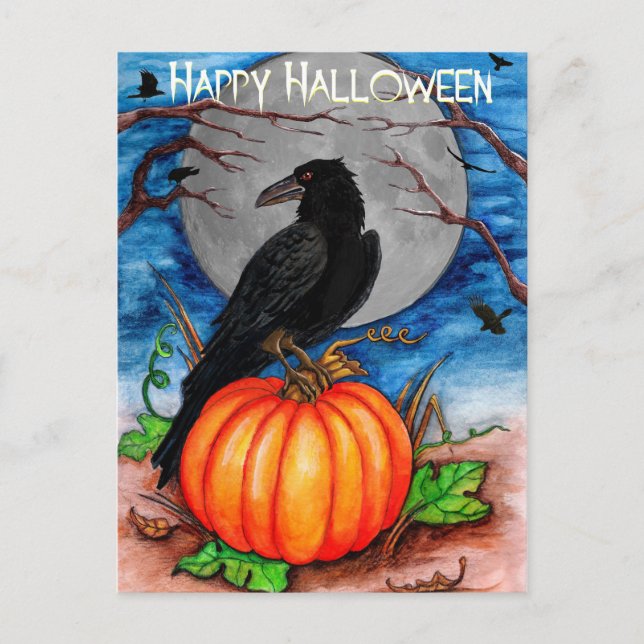 Postal Halloween Raven (Anverso)