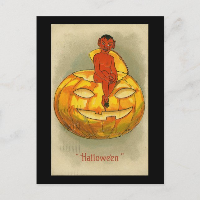 Postal Halloween Red Devil Pumpkin Vintage (Anverso)