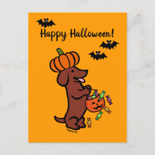 Postal Halloween Red Smooth Haired Dachshund