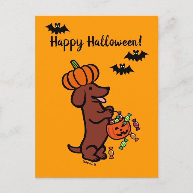 Postal Halloween Red Smooth Haired Dachshund (Anverso)