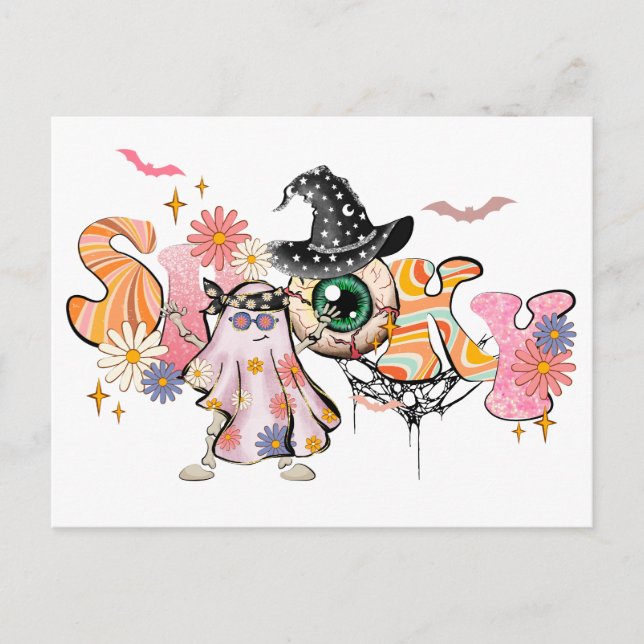 Postal Halloween retro fantasmal (Anverso)