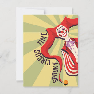 Postal Halloween Retro Spooky payaso colorido y gracioso