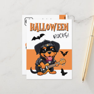 Postal Halloween Roca Personalizado Rottweiler tocando gu