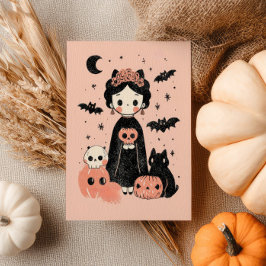 Postal Halloween rosa retro frida kahlo