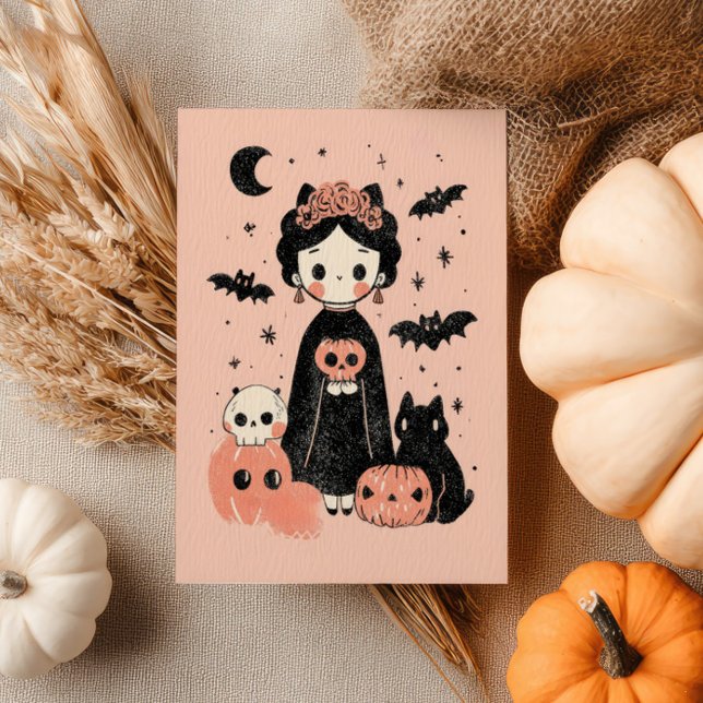 Postal Halloween rosa retro frida kahlo (Subido por el creador)